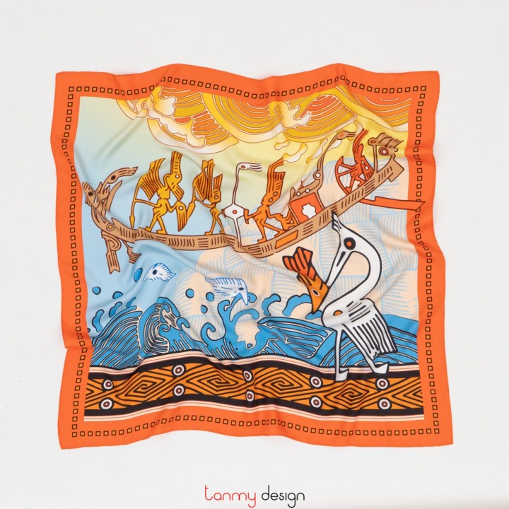 Silk scarf -“Millennia of Color” - Orange 90x90cm